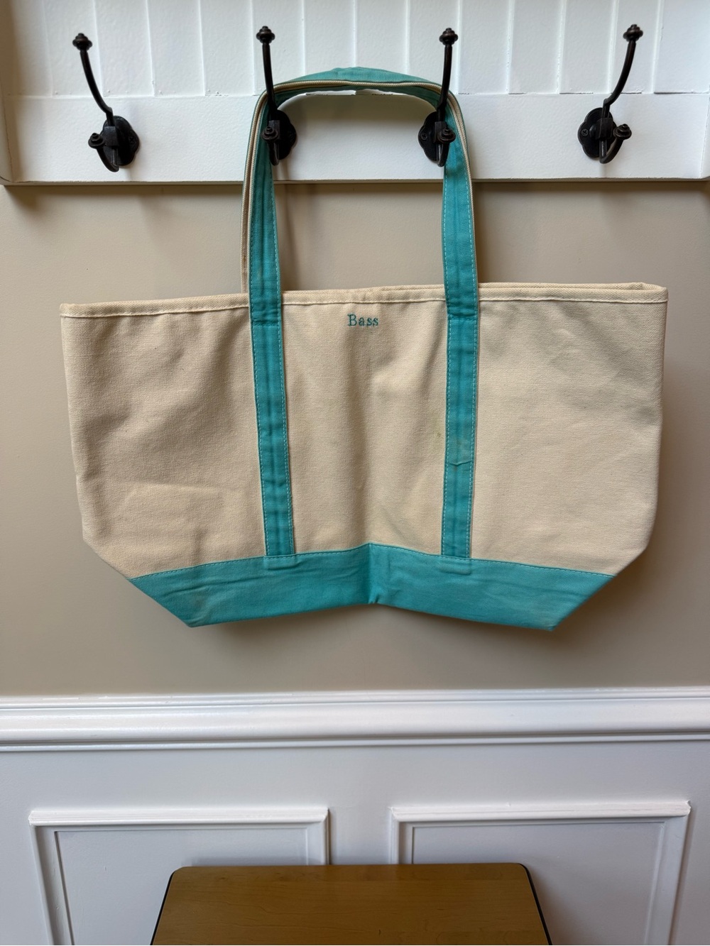 Bass Canvas Tote with Teal Accents